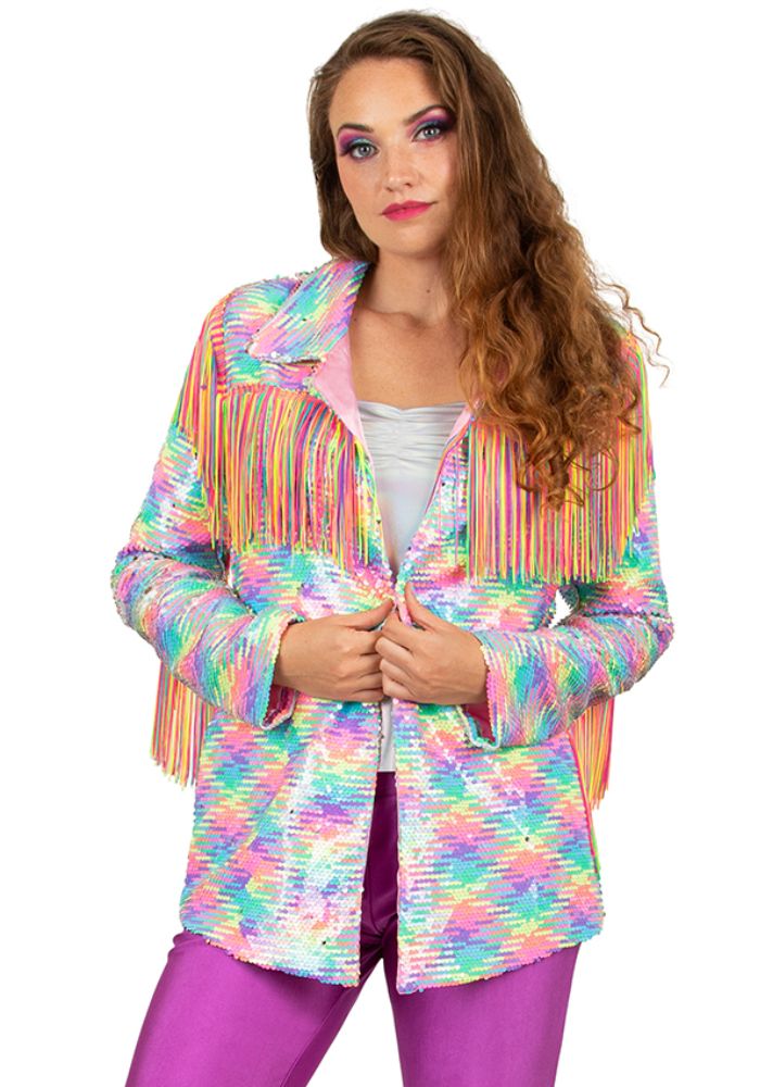 Carnavalsjas Dames Pailletten Pastel Regenboog Met Franje - Festivales