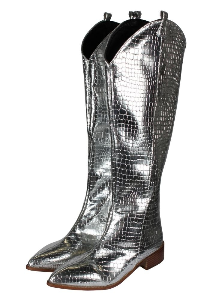 Dames Laarzen Metallic Snake Zilver - Festivales