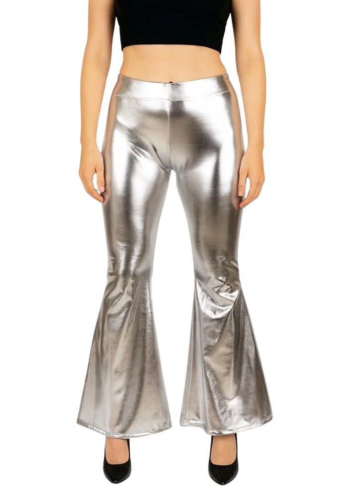 Flared Broek Metallic Zilver - Festivales