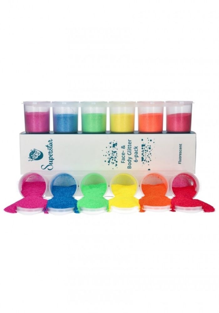 Fluorescent Fine Glitter Mix 6-pack 90 ml 98990 - Festivales