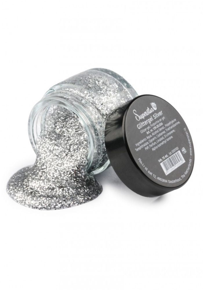 Gel Superstar Glitterzilver (Huid&Haar) 15ml - Festivales