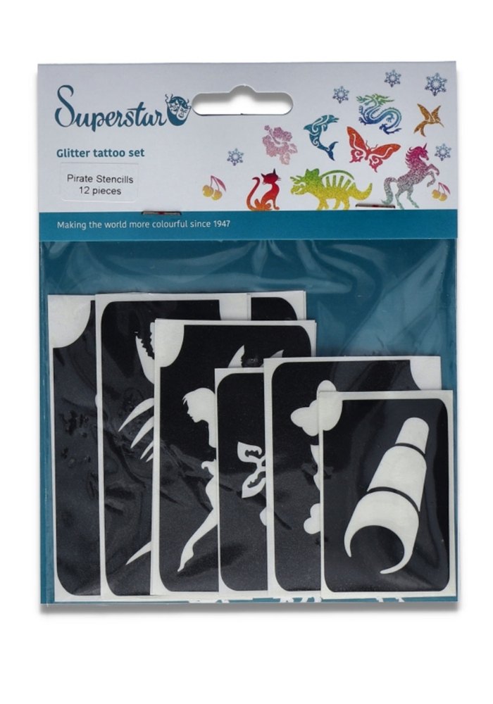 Glitter Tattoo Stencils Pirate 12pcs - Festivales