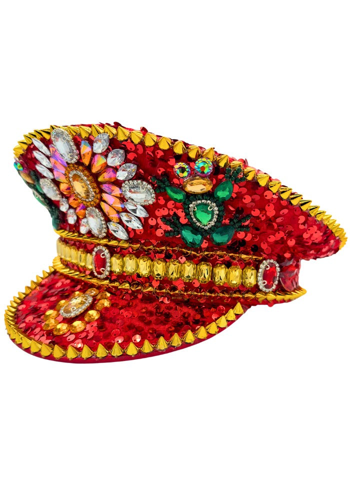 Oeteldonk cap rood strass schuin