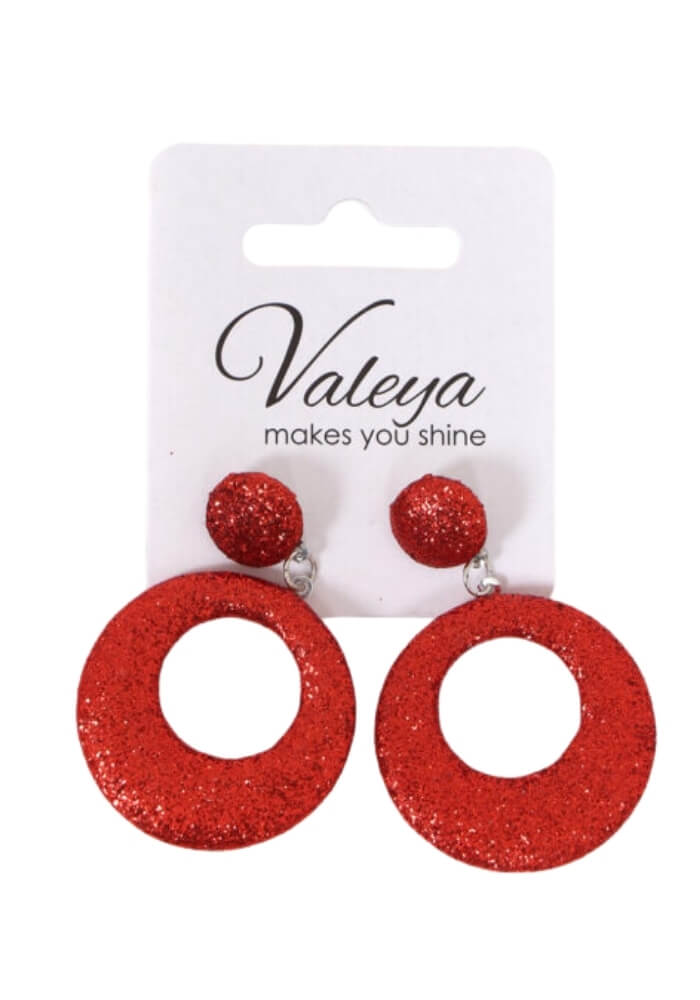 Oorbellen Glitter Rondje Dik Rood - Festivales