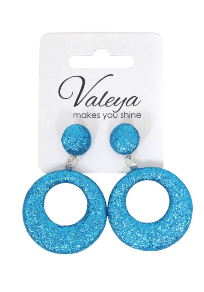 Oorbellen Glitter Rondje Dik Turquoise - Festivales