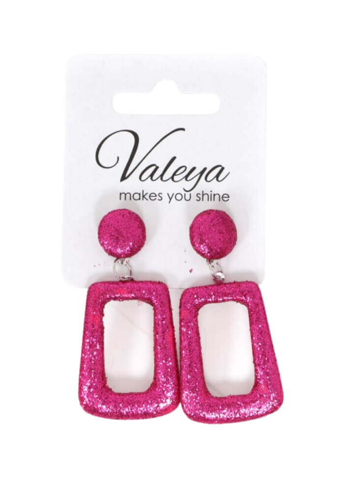 Oorbellen Glitter Vierkant Roze - Festivales