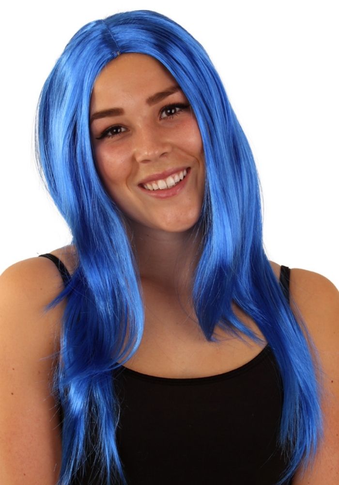 Pruik Niki Lang Haar Blauw