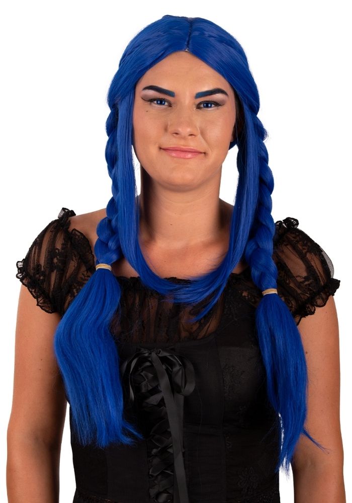 Pruik Eowyn Blauw Met Lang Haar en Vlechten