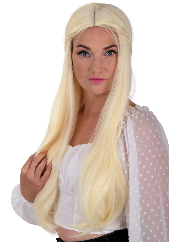 Pruik Eowyn Blond Met Lang Haar een Vlecht