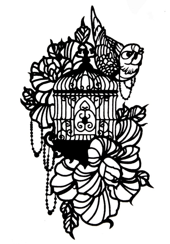 Quick Tattoo Glittersjabloon Vogelkooi met Bloemen - Festivales